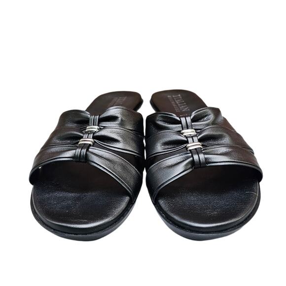 Black Mini Wedge Sandals Italian Shoemakers Bade Size 10 Strappy Slides Silver - Picture 3 of 12